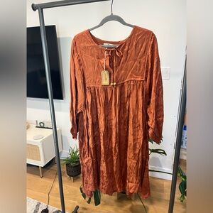 NWT Women’s NATURAL LIFE Boho Rust Floral 3/4 Sleeve Midi Dress ~ XL